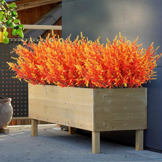 RECUTMS Fake Fall Flowers for Decoration Artificial Flower Lavender Outdoor | 36Pcs,Gold UV Resistant Fake Fall Shrubs Greenery Plants Indoor Plastic Faux Bouquet for Outdoor Home Garden Porch Decoration