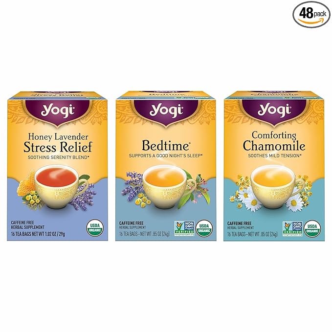 Yogi Tea Relaxation & Stress Relief Variety Pack – 16 Bags per Pack (3 Packs) - Relaxing Sampler - Includes Honey Lavender, Bedtime & Comforting Chamomile