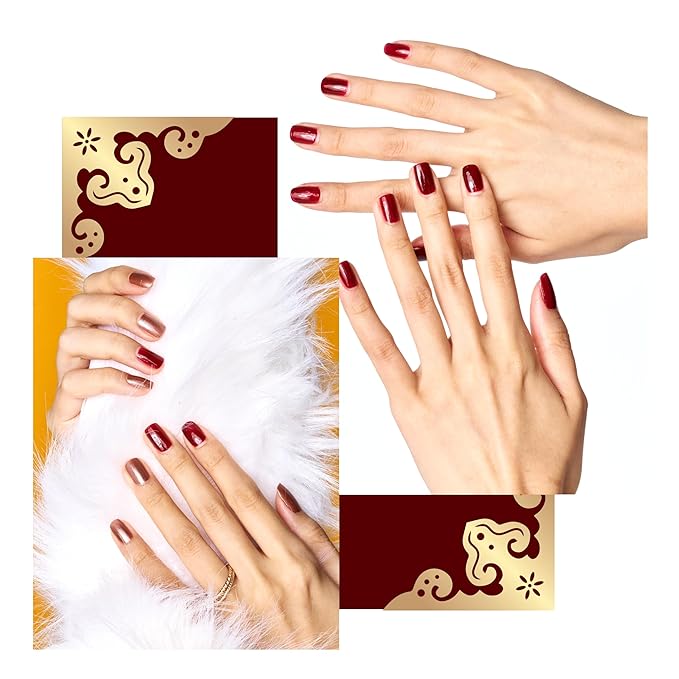 Vegan Nail Polish 3pc Set – Burgundy & Metallic Rose Gold + Clear Top Coat | Halal, Water-Based, Breathable, Chip-Resistant, 0.51 fl oz