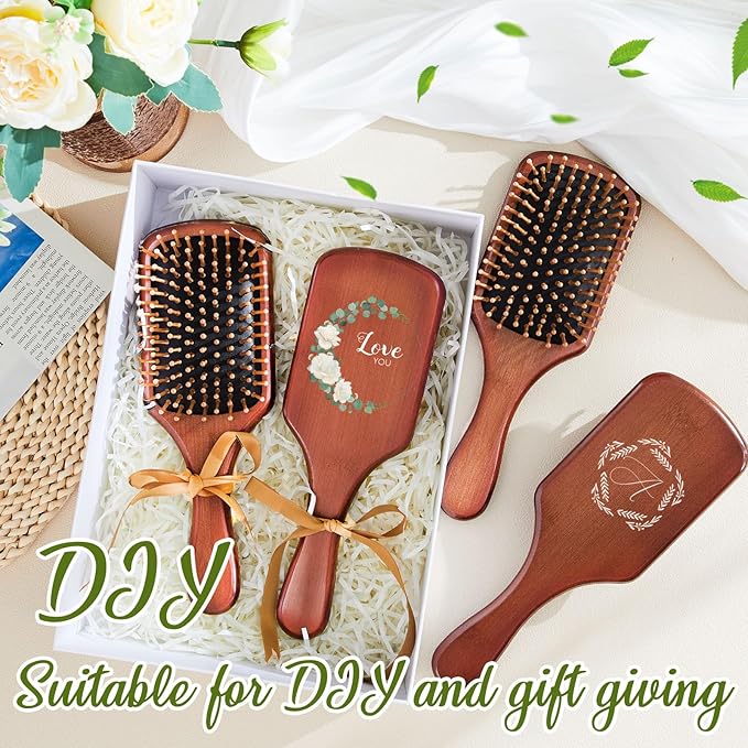 Tessco for you 12 Pcs Bamboo Hair Brushes Bulk Wooden Paddle Brush Scalp Massage Bristle Anti Static Engraving DIY Gifts for Women, Party, Wedding(9.65'' X 3.35'',Deep Brown-black)