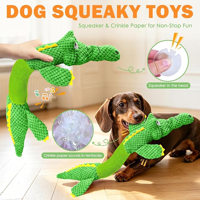 WOWBALA Dog Squeaky Toys Stretchable Crocodile for Interactive Tug of War