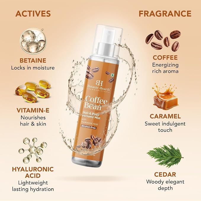Botanic Hearth Coffee Bean Hair Perfume & Body Mist, Long-Lasting Hair Deodorizer & Body Scent for Women & Men, Alcohol-Free Clean Fragrance Hair Spray For Everyday Wear, All Day Freshness, 3.4 Fl Oz