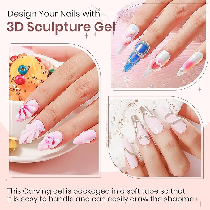 White Sculpting Gel for 3D Nail Art - 30g No Wipe Molding Gel for Charms, Rhinestone Decoration and Carving Designs