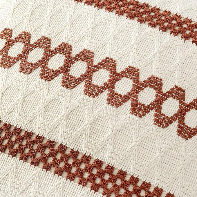 MIULEE Set of 2 Fall Rust Decorative Lumbar Pillow Covers 12x20 | Farmhouse Boho Couch Throw Pillows, Modern Cotton Cushion Covers, Macrame Woven Home Decor for Bed Sofa Chair