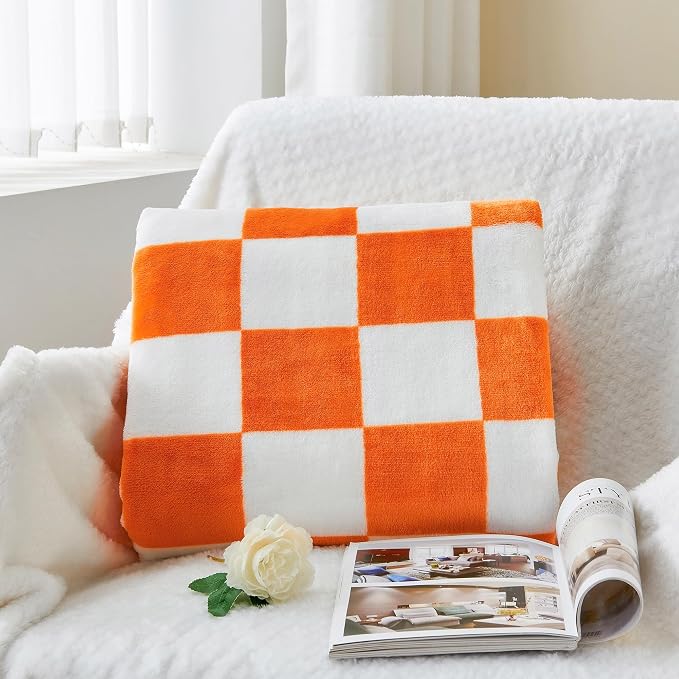 BEDELITE Plaid Twin Blanket for Checker Neyland, Orange & White 60"x80" | Tennessee vols Decor, Gift for Vol Nation,100% Polyester Microfibe, Soft, Lightweight Warm, Machine Washable, for Couch Bed