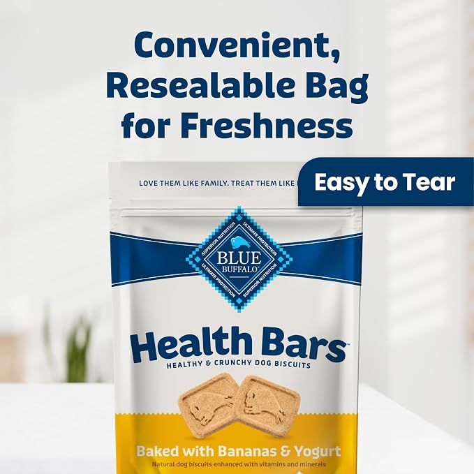 Blue Buffalo Health Bars Bananas & Yogurt Dog Biscuits, 16 oz | Oven-Baked, Crunchy Texture, For All Breed Sizes, No Corn, Wheat, or Soy