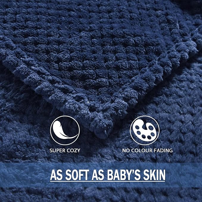 Exclusivo Mezcla Large Waffle Fleece Throw Blanket for Couch, Navy | Lightweight Soft Blanket for Sofa, Bed, Living Room, Plush Fluffy Throw for Home Decor, Travel, All Season, 50x70 Inches