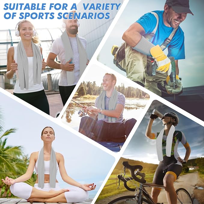 CSITE 8 Pack (47"x12") Cooling Towels for Neck and Face Bulk, Ice Towel for Hot Weather, Soft Breathable Chilly Gym Towels, Microfiber Towel for Work Out, Yoga, Running, Camping & More Activities