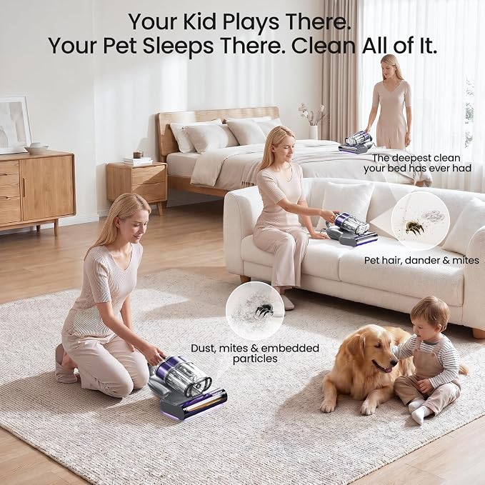 Bed Vacuum Cleaner, 20kPa, 253.7nm UV-C Light, Ultrasonic,149°F Heating