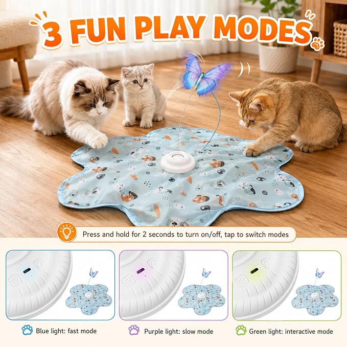 Cat Toy, Interactive Cat Toy, Cat Toys Interactive | Rechargeable Hide and Seek Automatic Kitten Toy with 3 Replaceable Wands, 3 Modes, Realistic Bird Chirp Sounds for Indoor