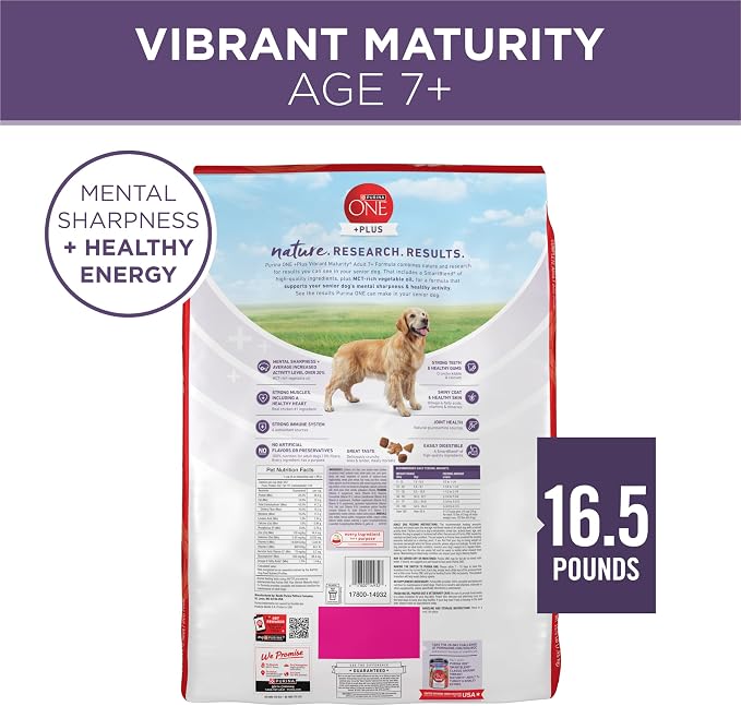 Purina ONE Plus Senior Dry Dog Food, Adult 7+, 16.5 lb Bag