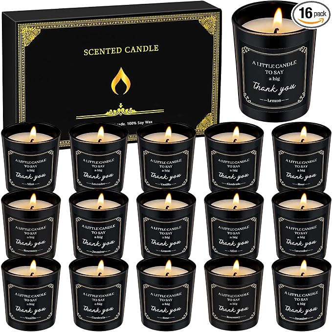 MTLEE 16 Pack Scented Candles Gifts Set Aromatherapy Soy Wax Candles Bulk Scented for Women Men Birthday Bath Yoga Family Gatherings Festive(Appreciation,Black)