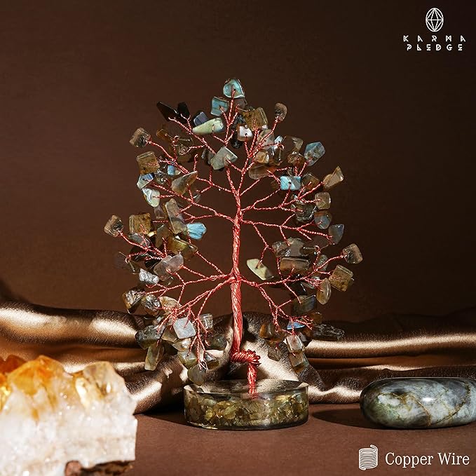 Labradorite Chakra Tree of Life Birthday Gifts for Women, Men, Friends, Handmade Healing Crystals Tree for Home Office Decor, Positivity, Good Luck, Money, Unique Gifts for Her Mom, Sister, Dad