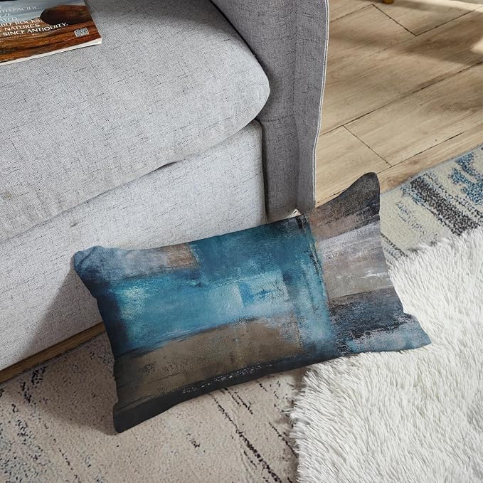 Throw Pillow Covers Set of 2, 12 x 20 Inch, Teal Grey | Abstract Modern Art Outdoor Decorative Square Pillow Cases Couch Cushion Case for Couch Bed Sofa Living Room Home Decor