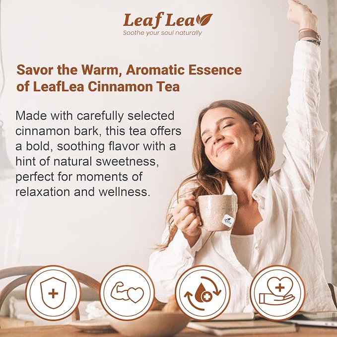 LeafLea Cinnamon Tea Bags, Bold Ground Cinnamon Spice, Sugar-Free, 80 Count | Naturally Sweet Single-Ingredient Spice, Caffeine-Free, Individually Foil-Wrapped For Fresh Aroma, Vegan, Non-GMO