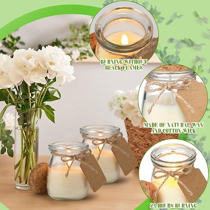 MTLEE 24 Pcs Flower Scent Jar Candles for Guests Wedding Candle Gift Natural Wax Candles with DIY Tag Cards for Baby Shower Party Favors Home Supply Decor, Scents of Freesia/Gardenia/Lavender
