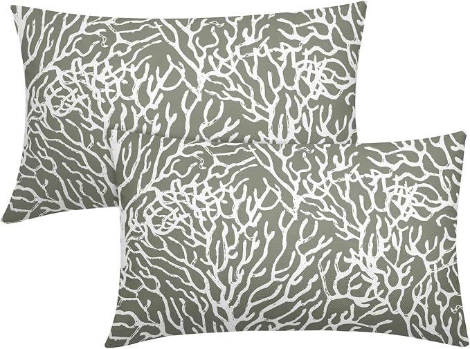 Nautical Coastal Coral Lumbar Pillow Covers 12x20 Inch Set of 2 Summer Ocean Beach Sage Green Decorative Pillow Cases Outdoor Linen Cushion Cover Farmhouse Decor for Bedroom Home Sofa Couch Bed