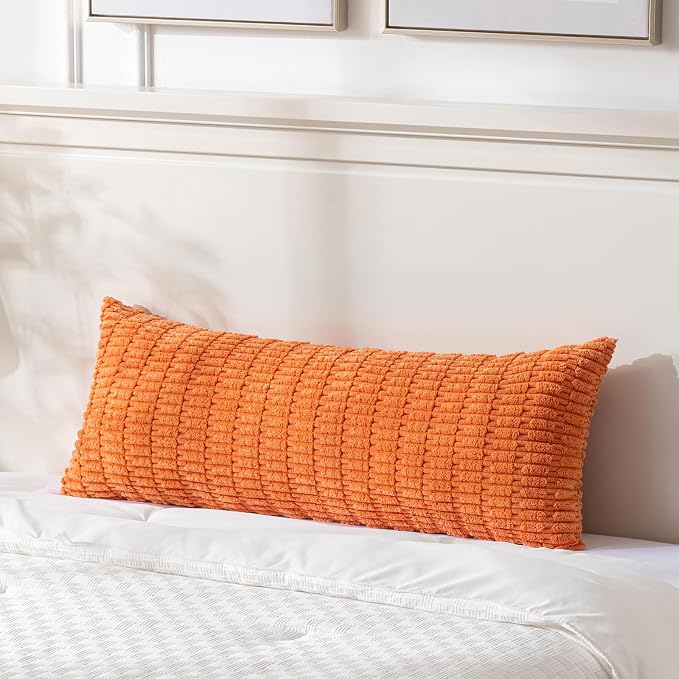 Fancy Homi Decorative Throw Pillow Covers for Bed Couch Bedroom Bench, Soft Corduroy Solid Pillow Case, Rustic Farmhouse Boho Room Decor,36" x 14" (Pack of 1),Orange
