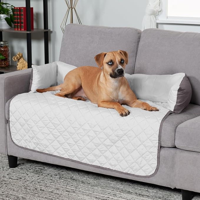 Furhaven Water-Resistant & Reversible 42" Wide Seat Cover Protector for Dogs & Cats, Perfect for Couches, Beds, & Car Seats - Sofa Buddy Bolster Seating Protector - Gray/Mist, Large