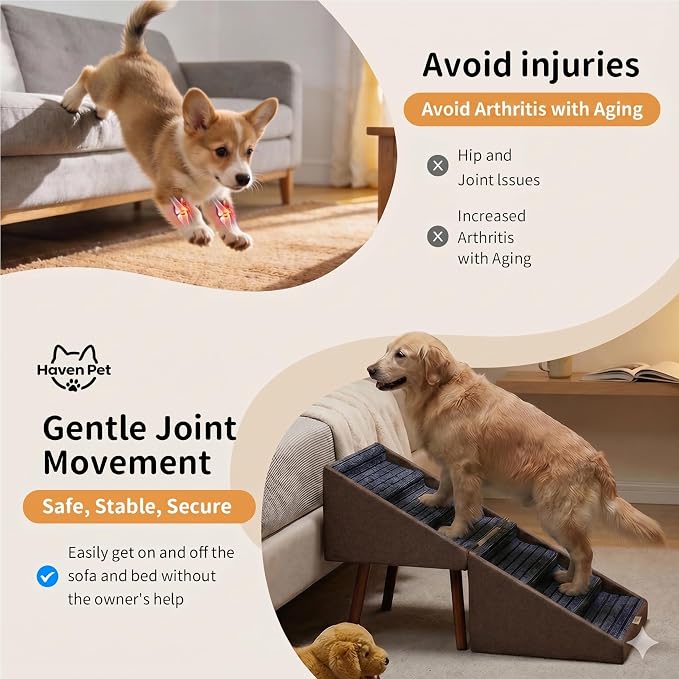 XXL 2-in-1 Ottoman Dog Stairs for Large Dogs,21.6 Inch Foldable | 6 Step Pet stairs for Bed and Couch,Safe Dog Stairs for Small Dogs,Joint Relief,Easily Fold Flat for Compact Storage