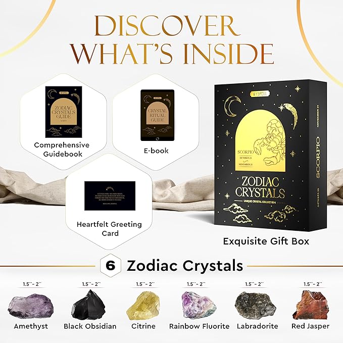 Wyspell Scorpio Crystal Set - 6 Raw Scorpio Crystals and Healing Stones - Scorpio Gifts for Women - Birthday Gifts for Women - Astrology Gifts for Women - Zodiac Crystal Set - Healing Gifts
