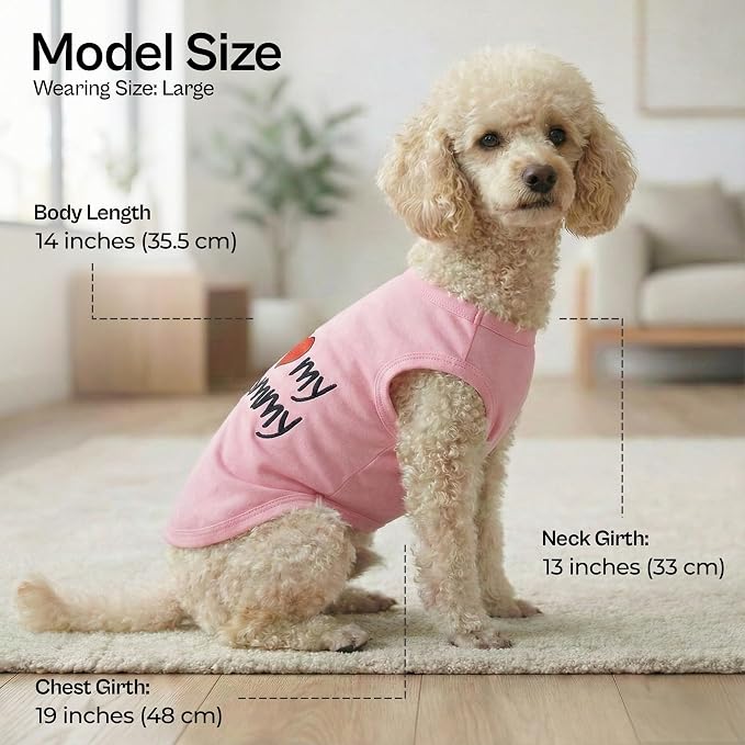 Parisian Pet I Love My Mommy Dog Shirt 100% Cotton Shirts for Large Dogs - Pink Sleeveless Girl Pet Clothes - Lightweight Pet Tshirts - Breathable Puppy Clothes - Stretchy Dog Summer Shirt