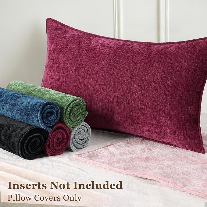 decorUhome Chenille Rhododendron Throw Pillow Covers 12x20 Set of 2 | Fall Soft Lumbar Couch Decorative Modern Velvet Pillow Cases with Elegant Design for Sofa Bed Living Room Home Decor