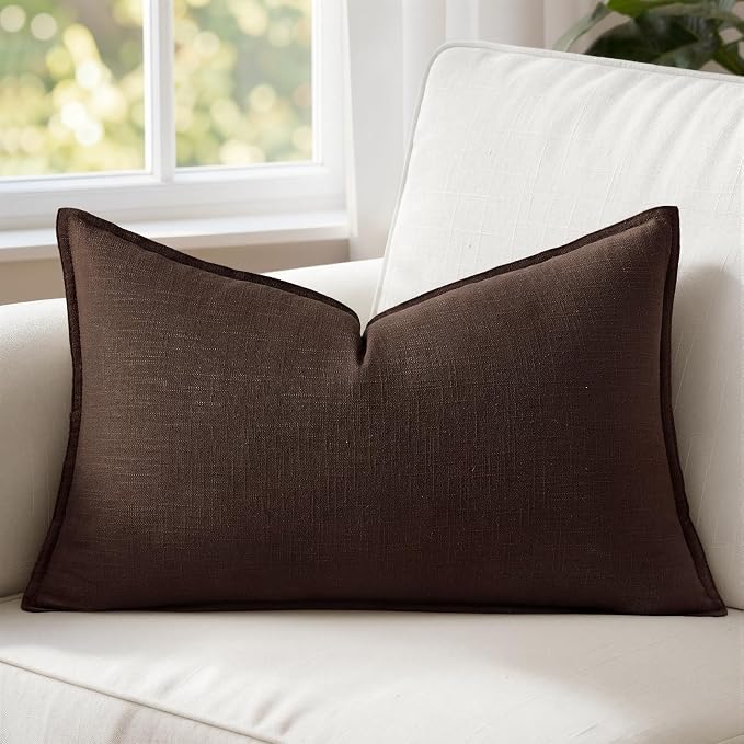 MIULEE Decorative Linen Lumbar Pillow Cover 12x20 Inch Dark Brown | Fall Autumn Boho Farmhouse Couch Long Throw Pillow for Bed, Pack of 1 Accent Modern Pillowcase, Sofa Livingroom Home Decor