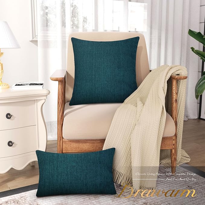 BRAWARM Throw Pillow Covers 22x22 Inches - Deep Lagoon Chenille Pillow Covers Pack of 2, Solid Dyed Soft Chenille Pillow Cases for Couch Sofa Bed Home Decoration
