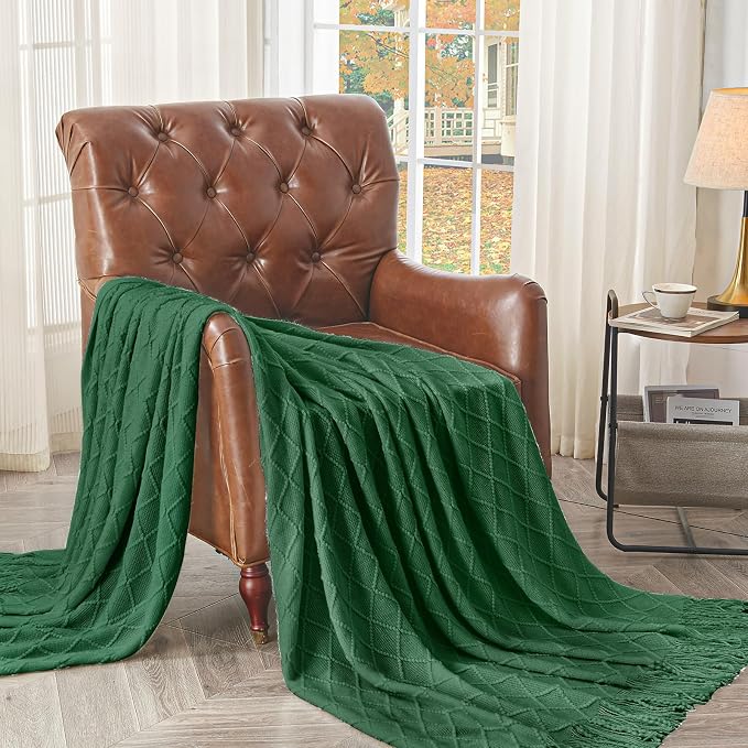 inhand Sand Gold Green Knitted Throw Blanket for Couch and Bed, 50"x60" | Soft Living Room Home Decor Knitted Blanket with Tassel, Outdoor Lightweight Breathable , Farmhouse Warm Woven Decorative