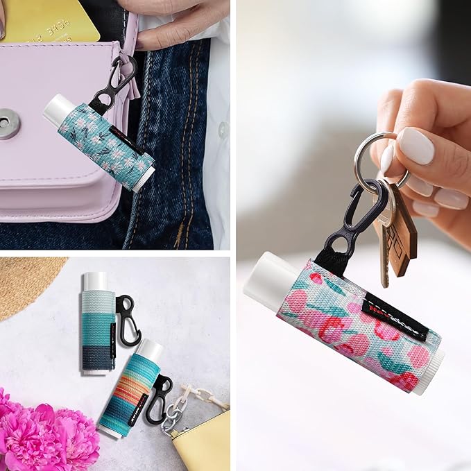 HEYSKAY 8PCS Lip Balm Holder Sleeves Keychain Bulk Compact Clip On Lipstick Holder Chapstick Holder Lip Gloss Holder Keychain Chapstick Elastic Sleeves