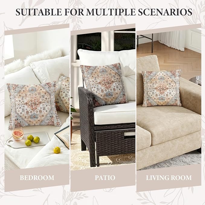 Boho Throw Pillow Covers 18x18 inch Set of 2,Soft Pillowcases Bohemia Carpet Printing Pattern Decorative Sofa Living Room Bed Square Pillow Case Cushion Cover-Orange Grey