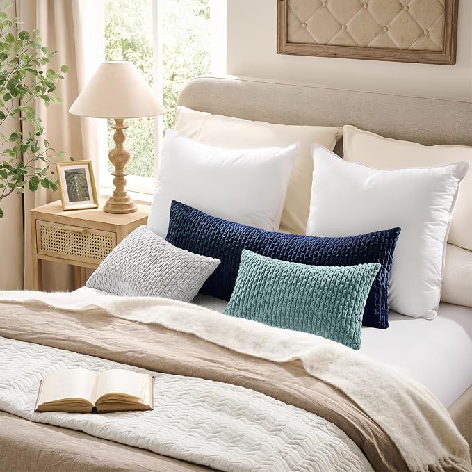 Kevin Textile Soft Corduroy 14"x22" Lumbar Pillow Cover 1 Pack, Navy Blue | Boho Stripe Plush Corduroy Decorative Oblong Cushion Cover Modern Farmhouse Home Decor for Sofa Couch Bed Chair