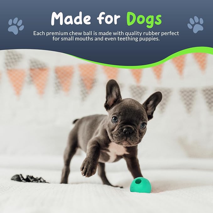 Small Dog Treat Balls — 2-Inch Solid Rubber Stuffable Toys with Hole, 4 Pack — Stuff with Peanut Butter, Freeze, Fetch, or Chew | Small Breeds & Puppies | Mesh Storage Bag