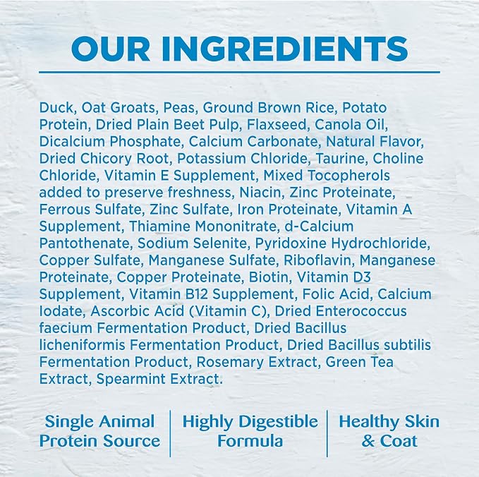 Wellness Simple Limited Ingredient Diet Adult Dry Dog Food, Wholesome Grain Kibble, Sensitive Stomach, Skin & Coat Support, Natural, Chicken Free, Duck and Oatmeal Recipe, 26 lb Bag