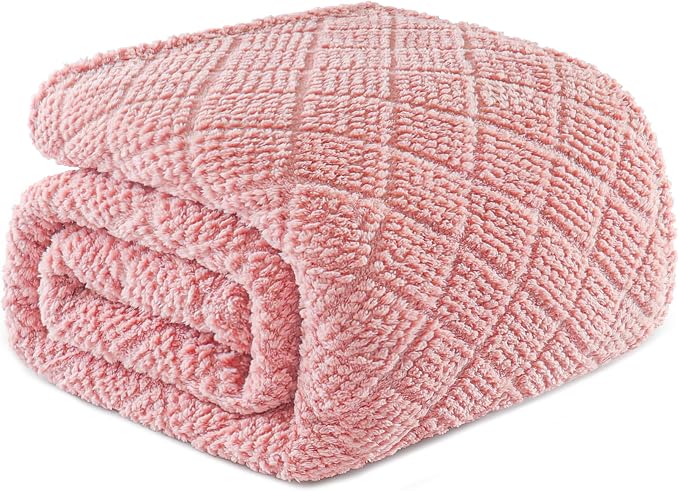 Whale Flotilla Soft Fleece Twin Size Blanket for Bed, Pink | Jacquard Waffle Blankets for Home Decor, Lightweight and Cozy, All Season Suitable, 60x80 Inch