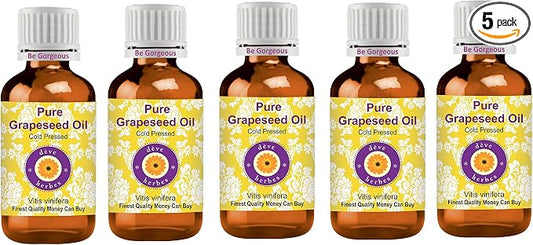 Deve Herbes Pure Grapeseed Oil (Vitis vinifera) Cold Pressed (Pack of Five) 100ml X 5 (16.9 oz)