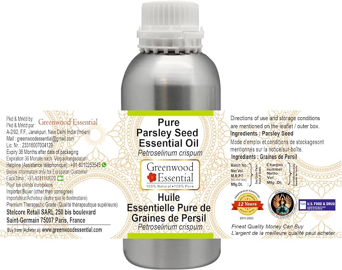 Greenwood Essential Pure Parsley Seed Essential Oil (Petroselinum crispum) Steam Distilled 300ml (10.1 oz)