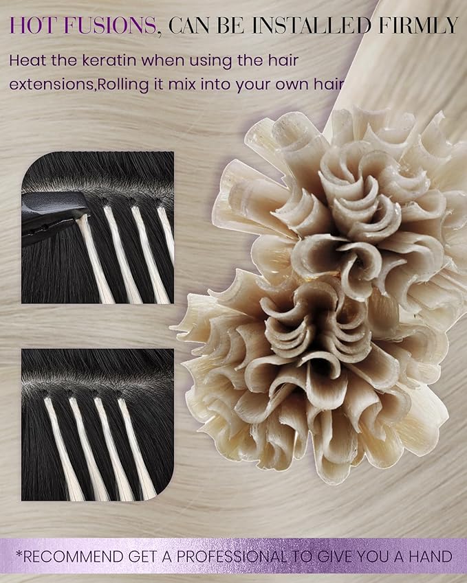 LaaVoo K Tip Hair Extensions Real Human Hair Blonde U Tip Hair Extensions Human Hair Platinum Blonde Ktip Extensions Hot Fusion 100g 100S 24 Inch