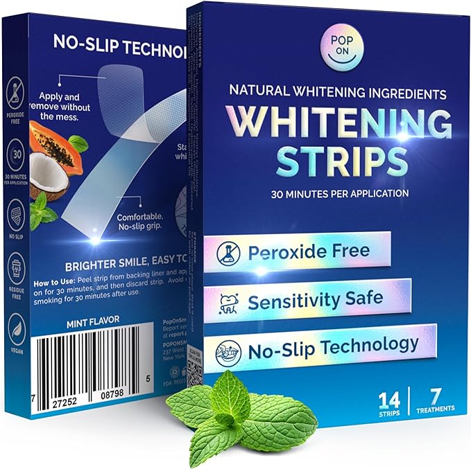 Teeth Whitening Strips for Sensitive Teeth and Gums - Peroxide Free and Enamel Safe with Coconut Oil for Whiter Teeth - 7-Day Treatment White Strips with Non-Slip and Dry-Strip Technology