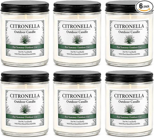 Citronella Candles Outdoor - 6 Pack Soy Wax Citronella Candles, 42 oz 300 Hours Total Outdoor Candle Set for Patio Backyard, Garden, Balcony, Deck, Porch, BBQ, Camping & Summer Parties