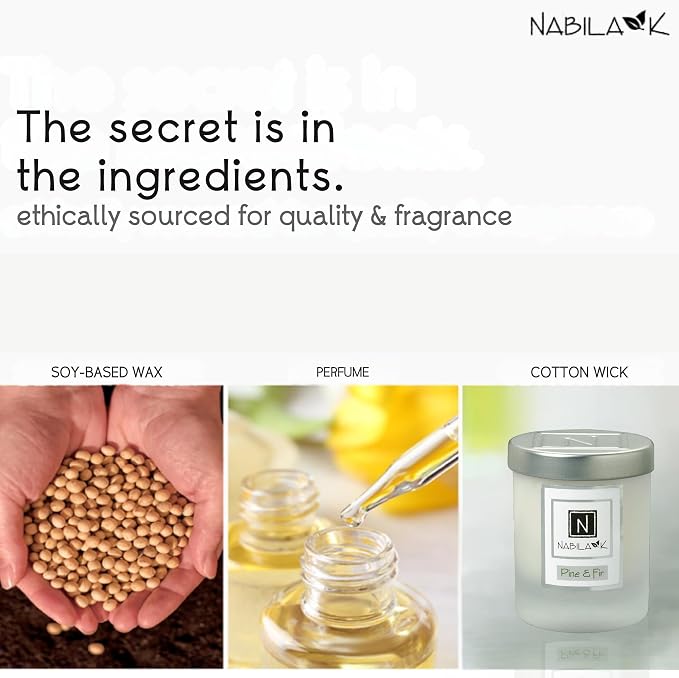 Nabila K – Pine & Fir - Soy-Based Candle – Fragrant Fir, Cedarwood, Pine, Patchouli, Garjun Balsam - Hand-Poured - Cotton Wick - Aromatherapy Candle w/Essential Oils - Made in USA - 3 oz