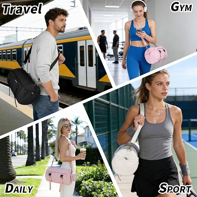Small Gym Bag for Women Men, 15L Sports Workout Bag with Wet Pocket and Yoga Mat Holder, Lightweight & Water-Resistant Mini Travel Duffle Bag (Black)