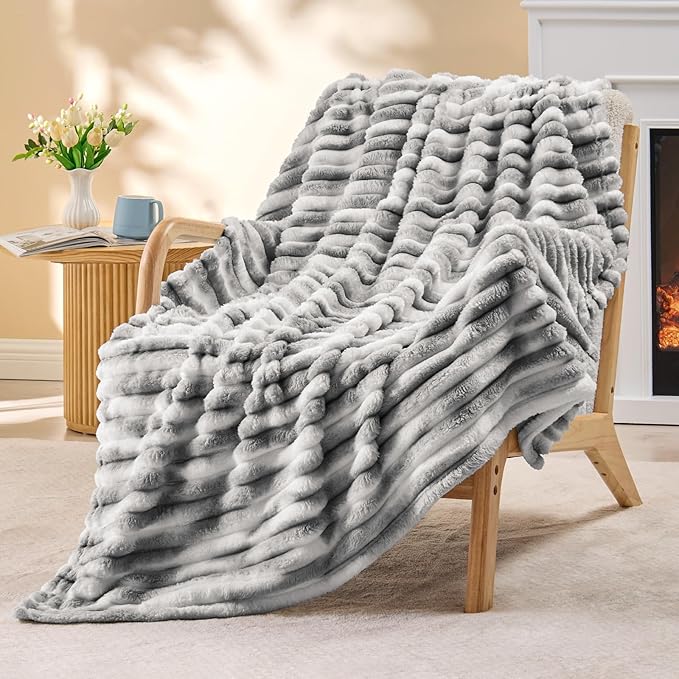 BEDELITE Ribbed Twin Blanket for Couch & Bed, Black&White, 60"x80" | Ultra-Soft Plush Fleece, Cozy, Warm Yet Lightweight, Ribbed Texture, Home Decor, Machine Washable, Giftable, All-Season Use