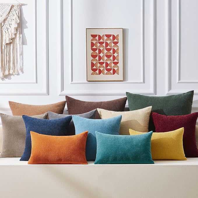 GAWAMAY Decorative Square Throw Pillow Covers 18x18 Inch Set of 4, Super Soft Chenille Pillows Cover Fall Pillowcase for Living Room Bedroom Sofa Couch Cushion Cover Coffee 45x45cm (No Insert)