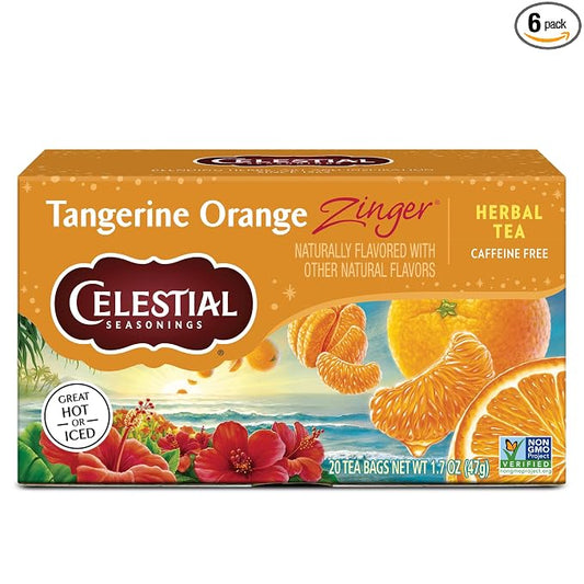 Celestial Seasonings Tangerine Orange Zinger Herbal Tea, Caffeine Free, 20 Tea Bags Box (Pack of 6)