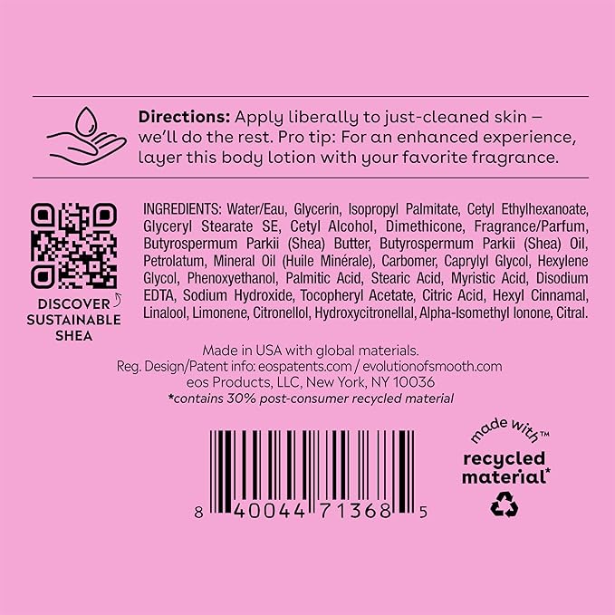 eos Shea Better Body Lotion Pomegranate Raspberry,24-Hour Moisture Skin Care,Lightweight & Non-Greasy,Natural Shea,Vegan,16 fl oz,(Pack of 2)