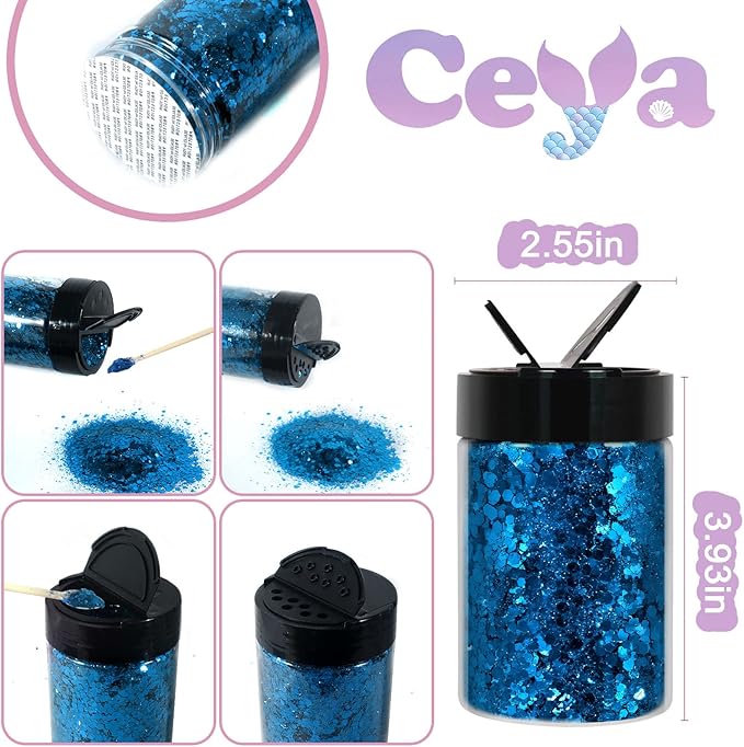 Ceya Chunky Glitter, 4.9oz/ 140g Admiral Blue Craft Glitter Powder Mixed Fine Flakes Iridescent Nail Sequins for Nail Art, Hair, Epoxy Resin, Tumblers, Slime, Painting, Festival Decor