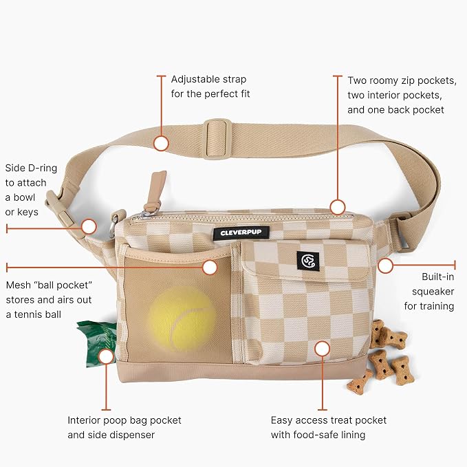 Cleverpup Training Sling & Snackpack Double Insulated Treat Pouch in Checkerboard