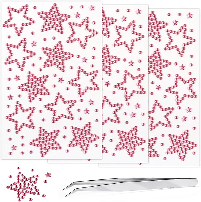 3 Sheers Acrylic Star Gems Stickers Star Self Adhesive Rhinestones Sticker Pink Face Jewels Stick On Eye Nail Body Crystal Pearls Jewels Sticker Decorative Stickers for Independence Day Make Up
